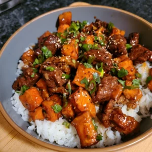 Hot Honey Sweet Potato Beef Bowl