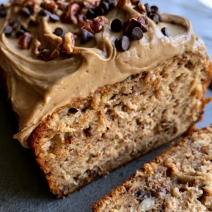 Moist Banana Bread Topped With a Creamy Espresso Frosting