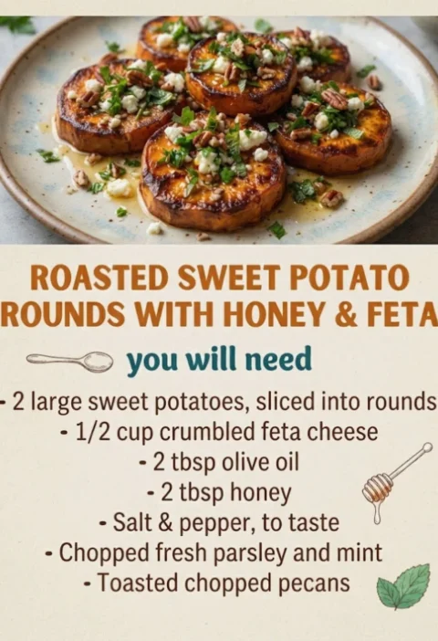 Roasted Sweet Potato Rounds with Honey & Feta
