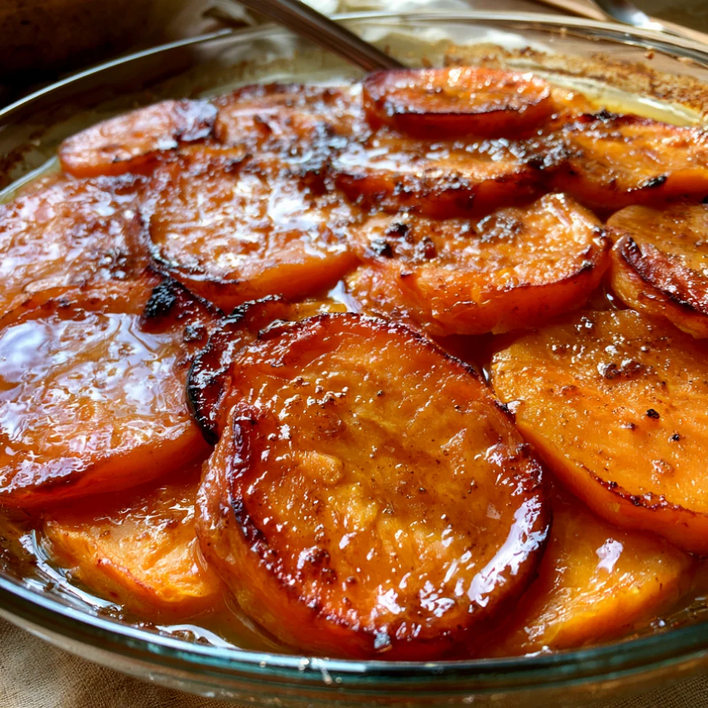 Scalloped Sweet Potatoes Caramelized With Brown Sugar Glaze