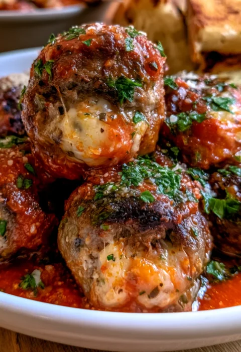 Smoked Mozzarella-Stuffed Meatballs with Garlic Parmesan