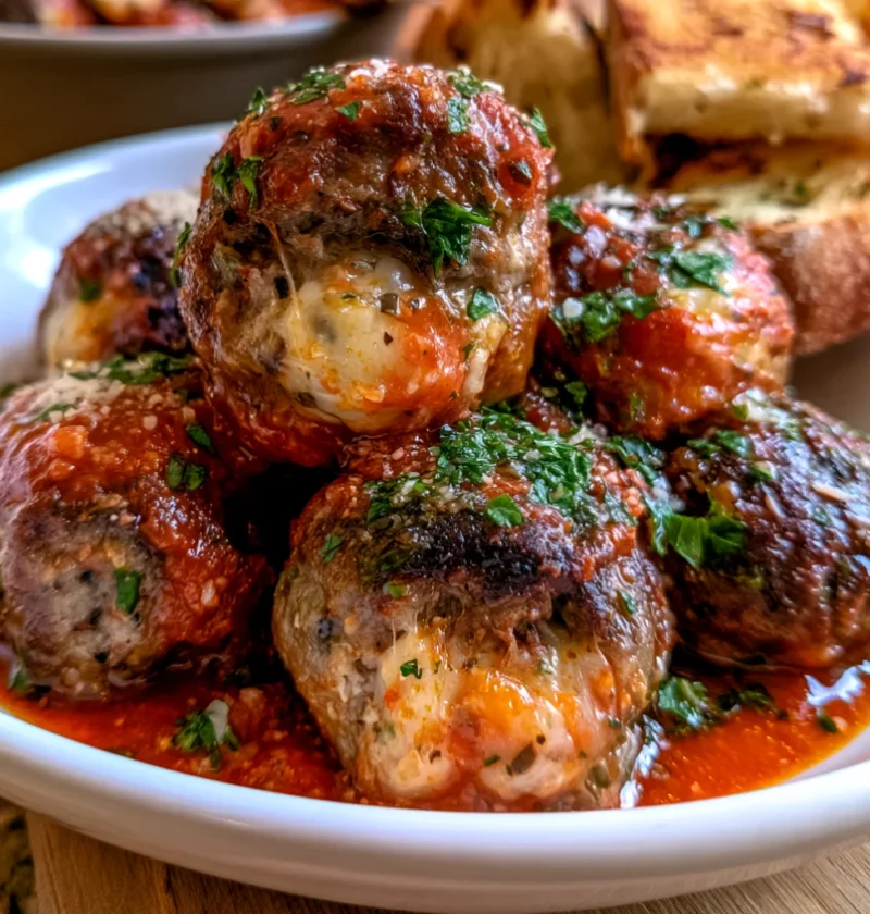Smoked Mozzarella-Stuffed Meatballs with Garlic Parmesan