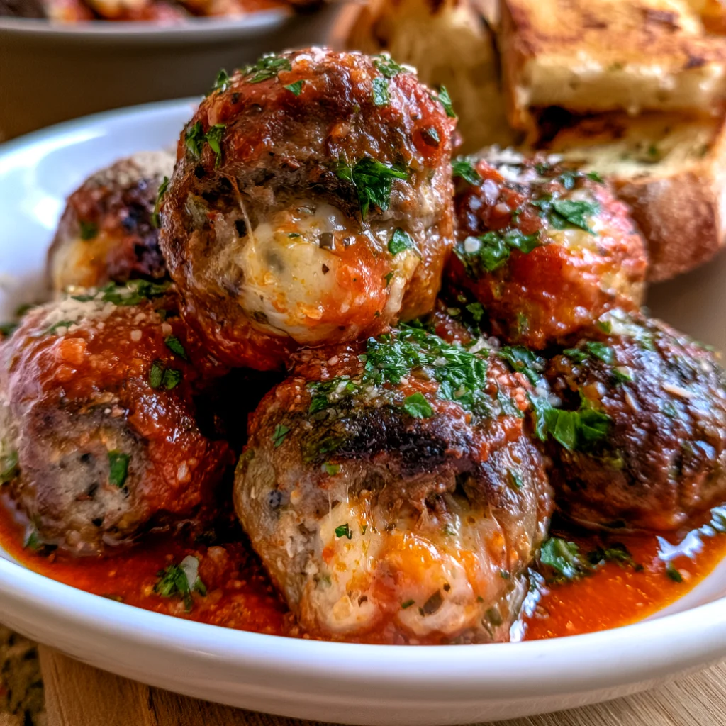 Smoked Mozzarella-St￭ Meatballs with Garlic Parmesan