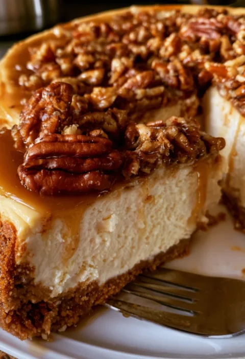 cheesecake topped with pecan
