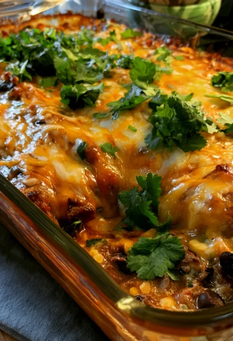 Cheesy Beef Enchilada Casserole