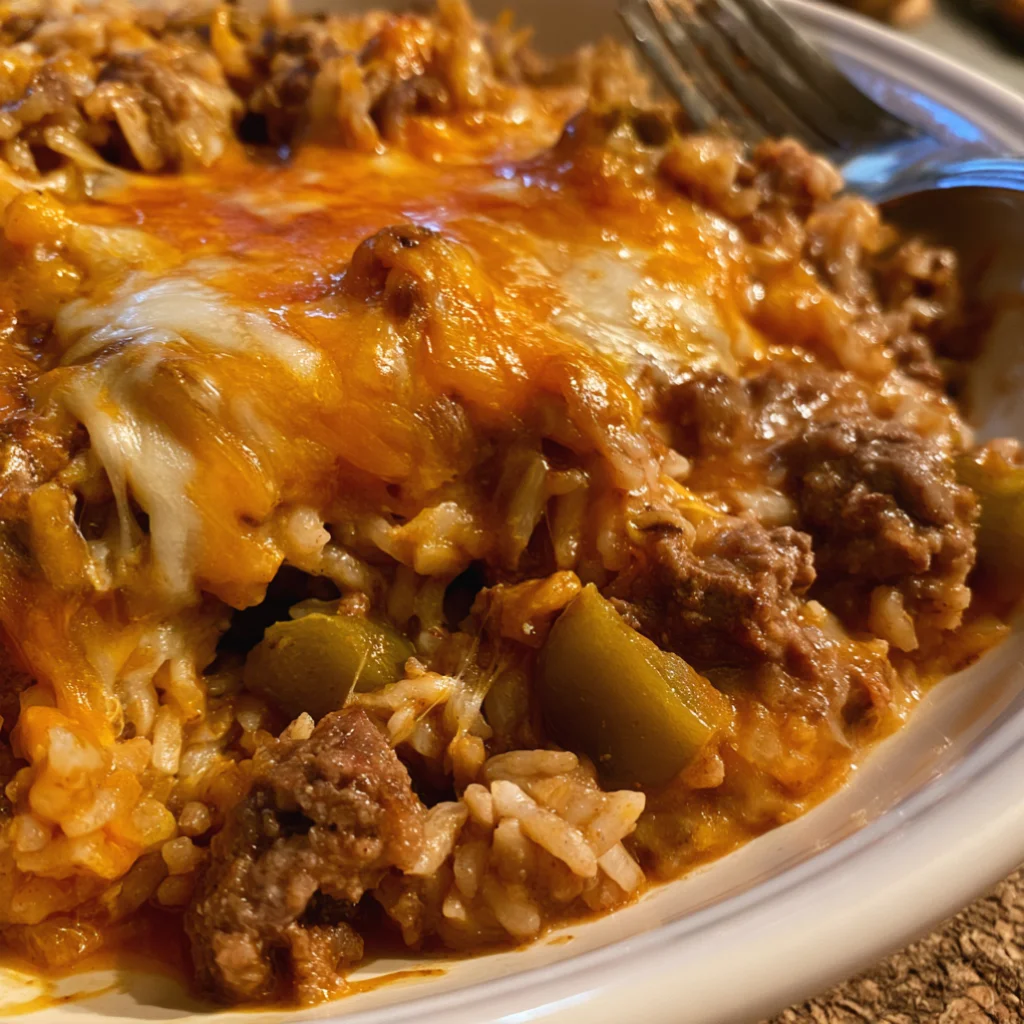 Cheesy Ground Beef Rice Casserole