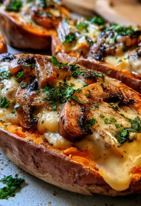 Creamy Mushroom Stuffed Sweet Potatoes