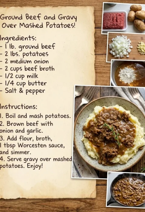 Ground Beef And Gravy Over Mashed Potatoes