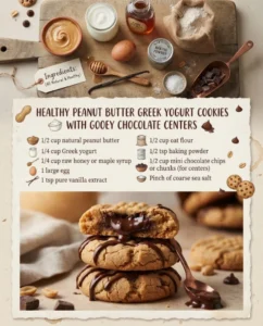 Healthy Peanut Butter Greek Yogurt Cookies With Gooey Chocolate