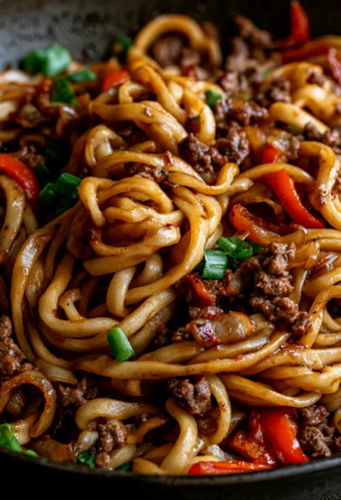 Mongolian ground beef noodles