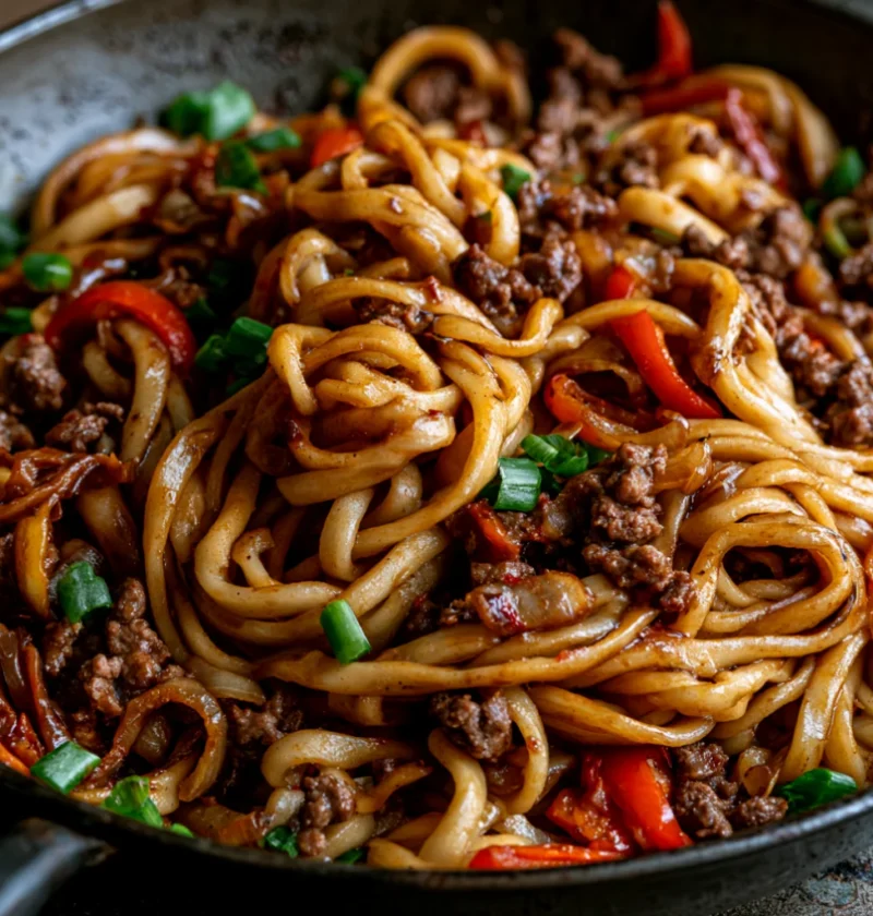 Mongolian ground beef noodles