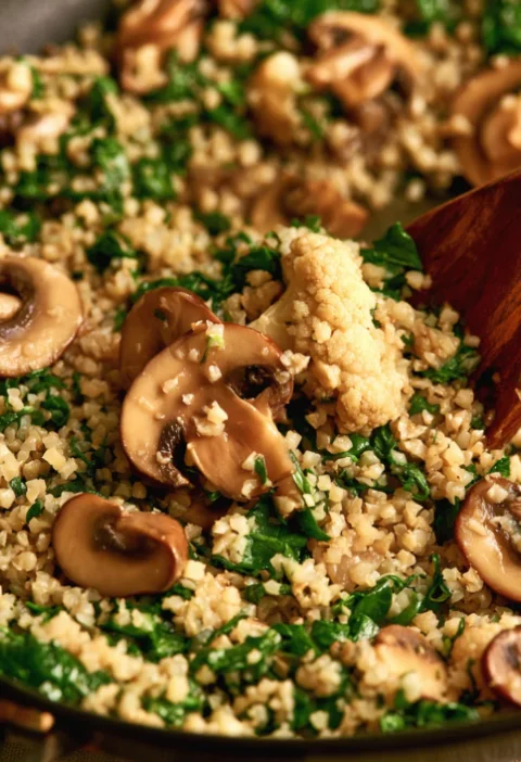 Mushroom & Spinach Cauliflower Rice Recipe