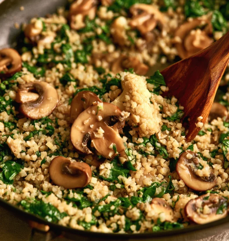 Mushroom & Spinach Cauliflower Rice Recipe