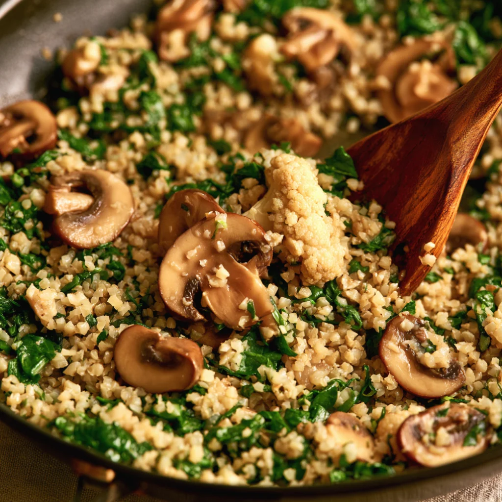 Mushroom & Spinach Cauliflower Rice Recipe