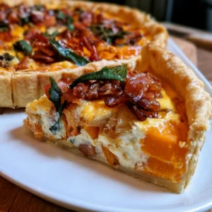Pumpkin Ricotta & Caramelized Onion Tart with Crispy Bacon and Fresh Sage