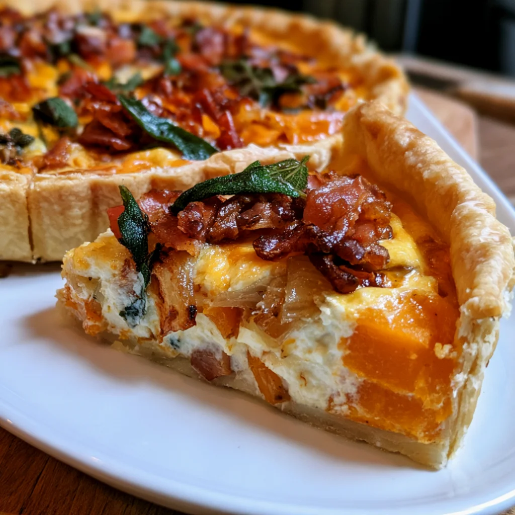 Pumpkin Ricotta & Caramelized Onion Tart with Crispy Bacon and Fresh Sage
